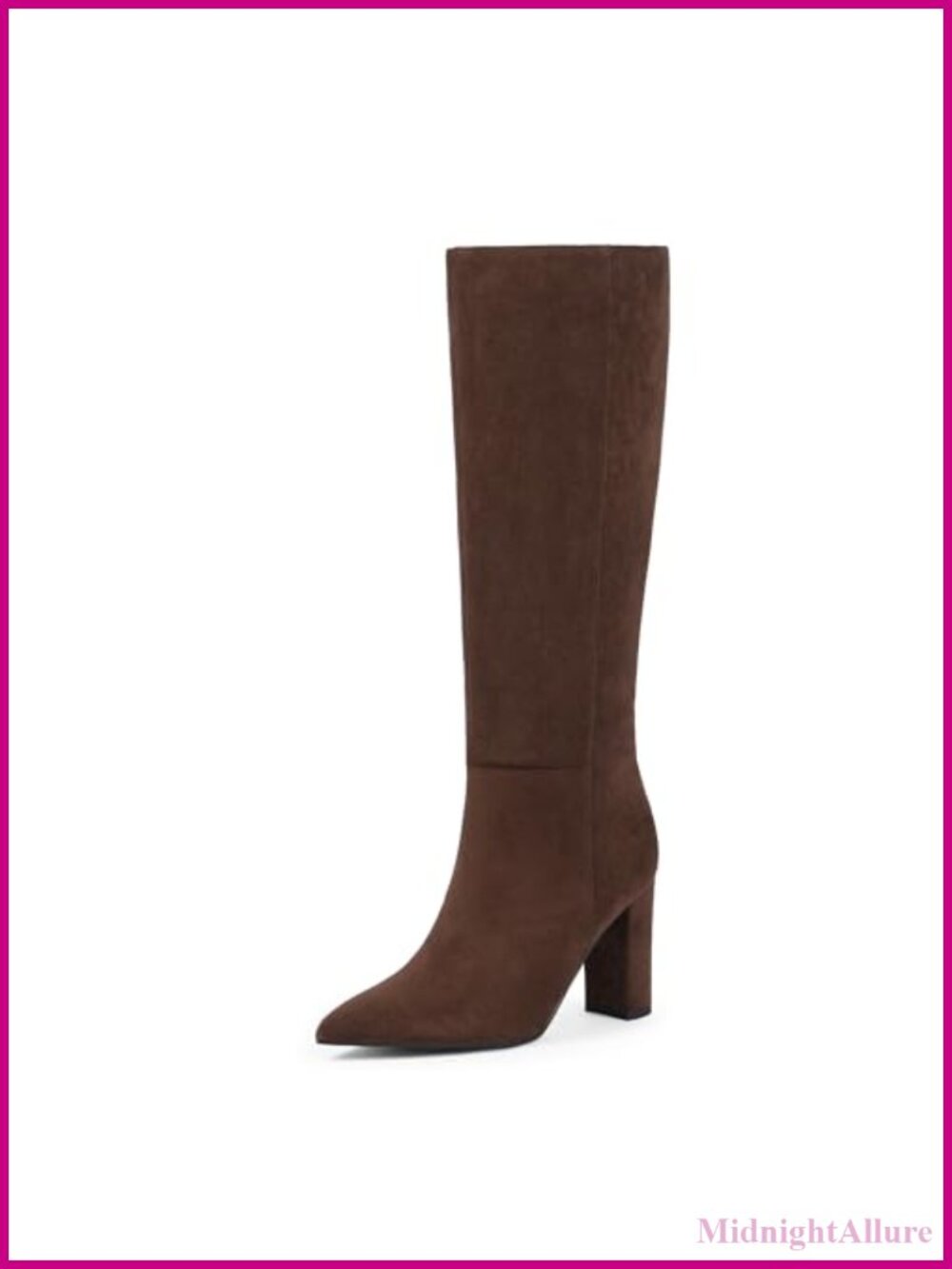 Women's Knee High Boots Pointed Toe Chunky Heel Side Zipper Faux Leather